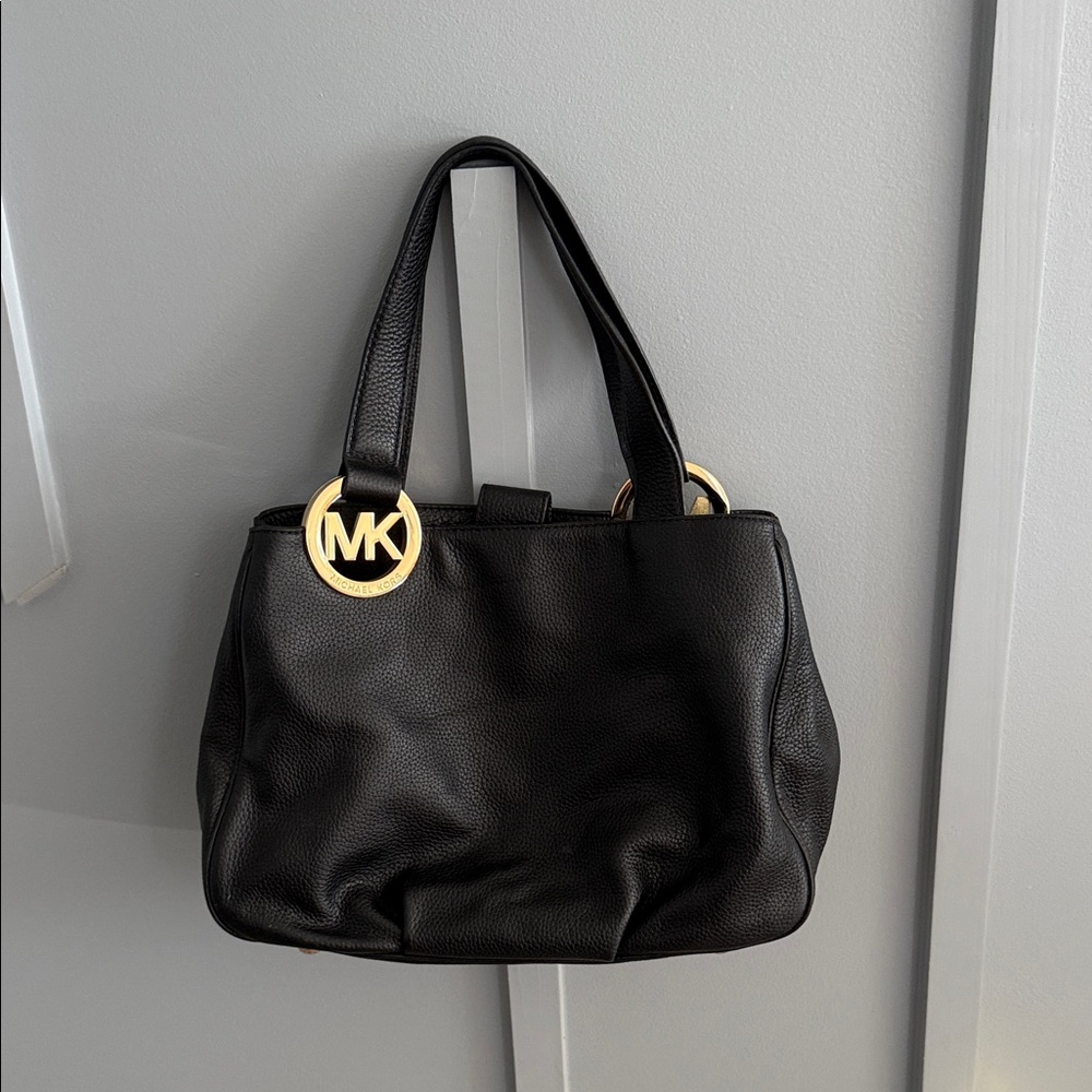 Michael Kors Black Shoulder Bag with Gold Accents